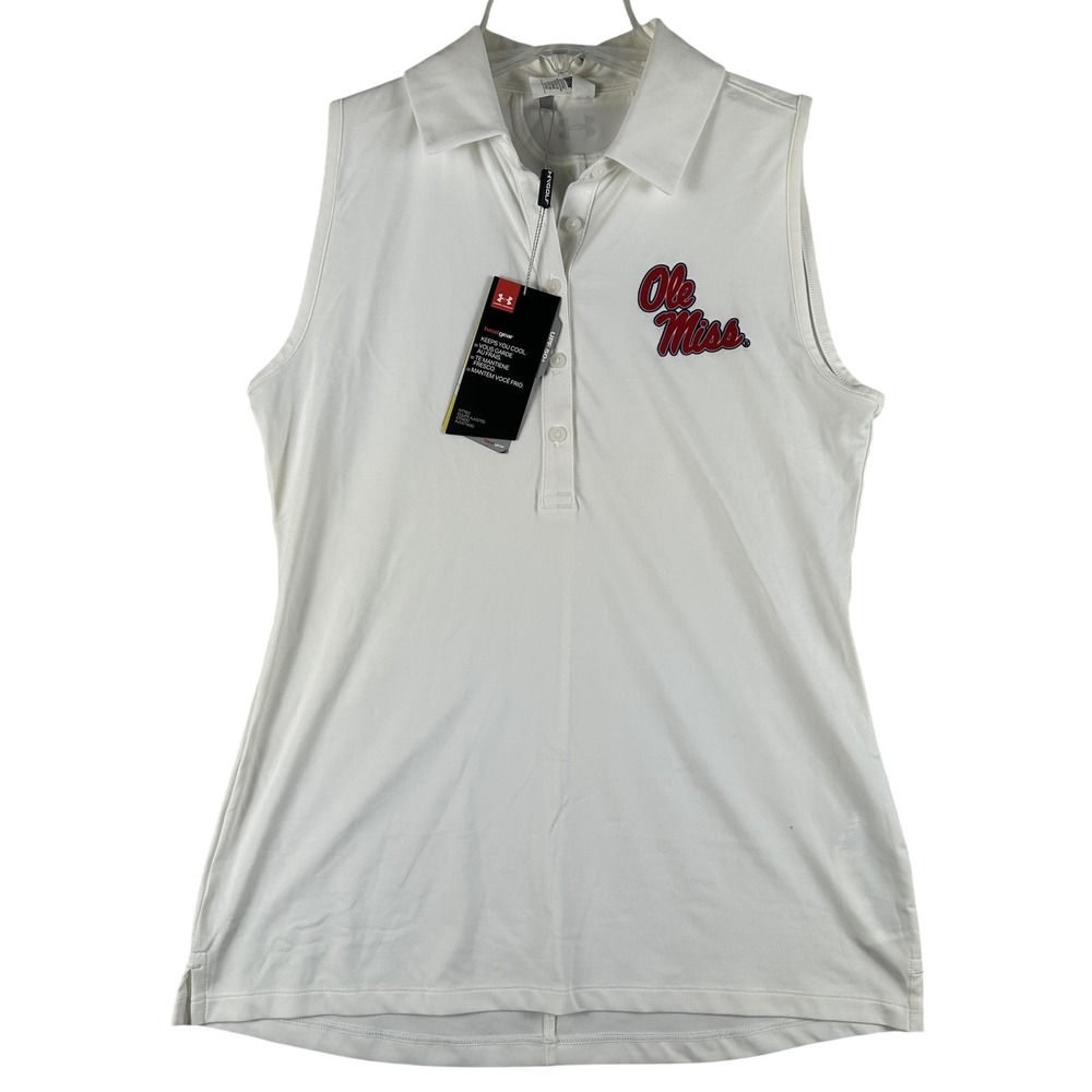 Ole Miss Rebels Shirt Womens Small White NCAA Golf Under Armour Sleeveless Polo